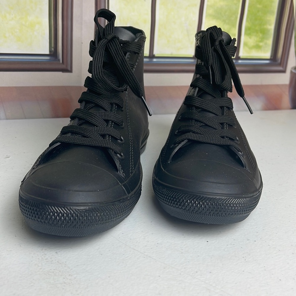 DKSUKO Women's Rain Boots Waterproof High Top Rain Shoes with Lace Up Anti-Slip